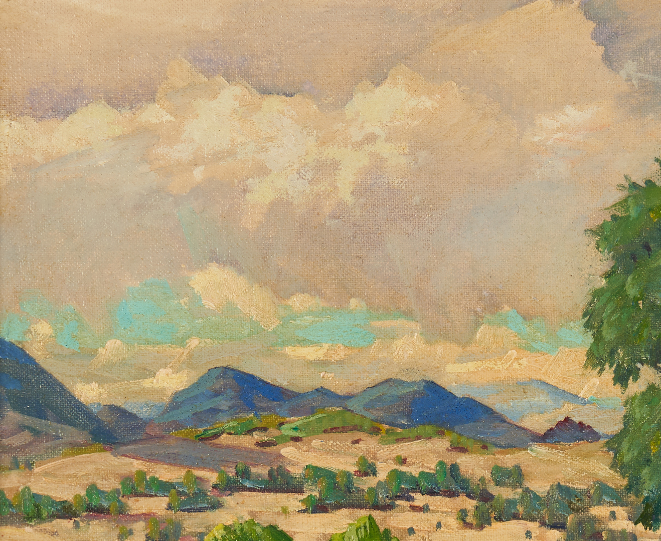 Lot 361: Exhibited Gustave Cimiotti, Jr. O/B Landscape, Farm Amongst Hills
