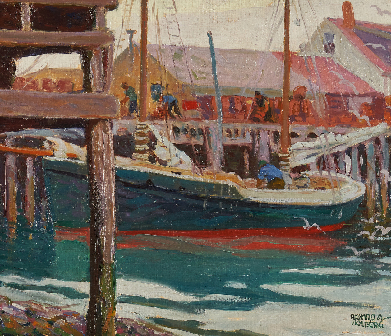 Lot 364: Richard Holberg O/C Painting, Harbor Scene