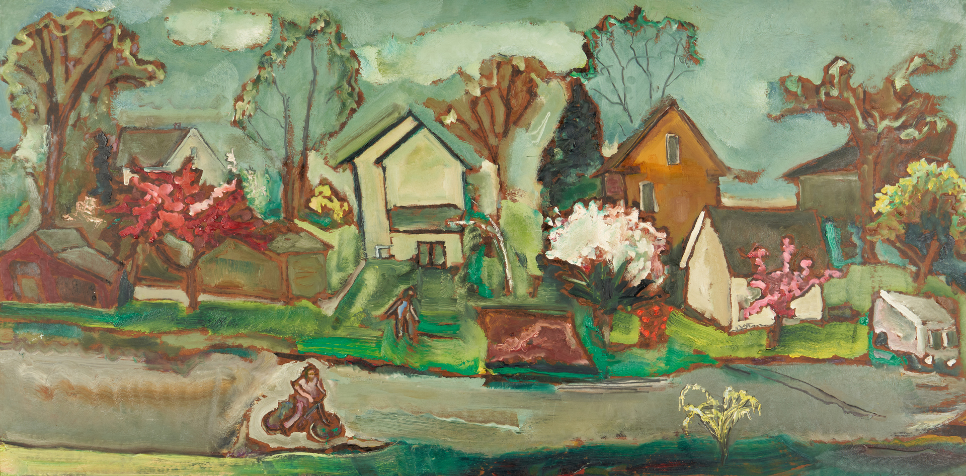 Lot 367: Sterling Strauser O/B Painting, Alley in the Springtime