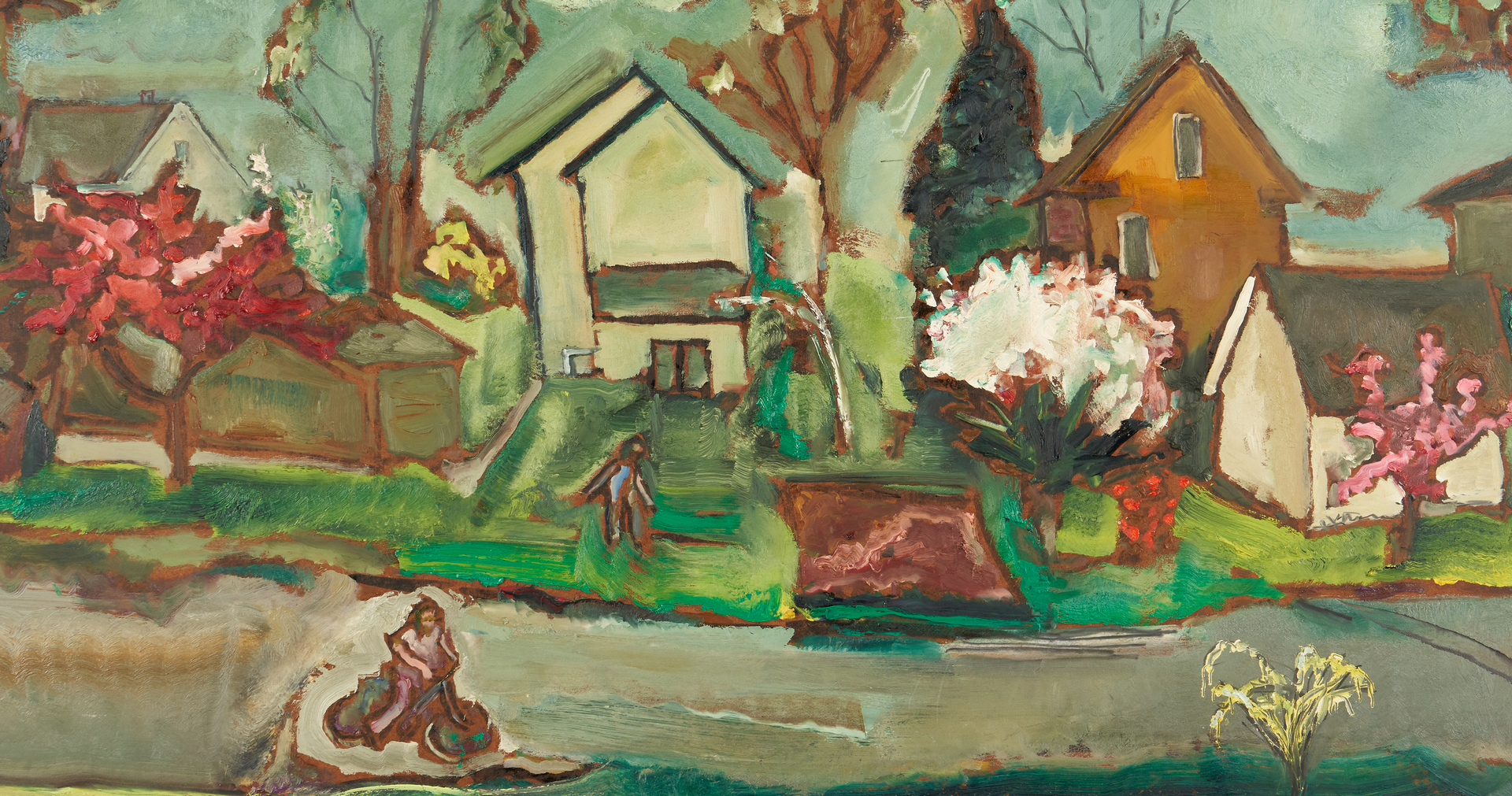 Lot 367: Sterling Strauser O/B Painting, Alley in the Springtime