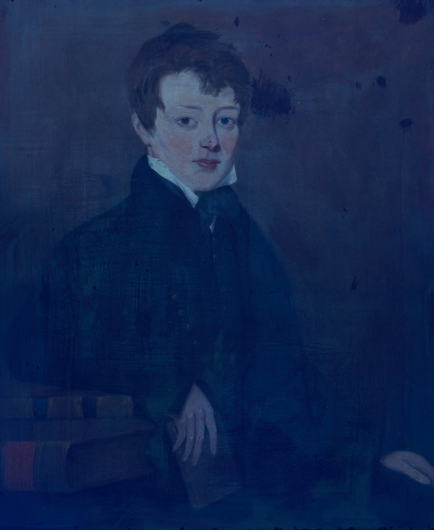 Lot 378: English School, O/C Portrait of a Young Man with Books