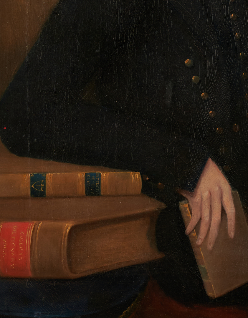 Lot 378: English School, O/C Portrait of a Young Man with Books