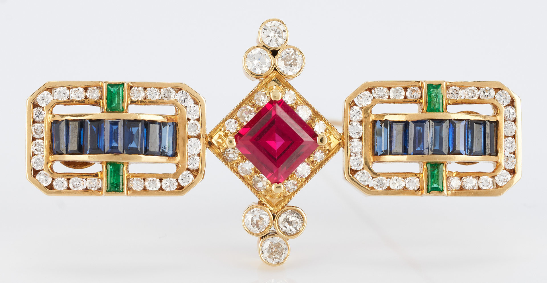 Lot 37: Ladies Designer 18K Diamond & Colored Stone Bar Pin, Krypell