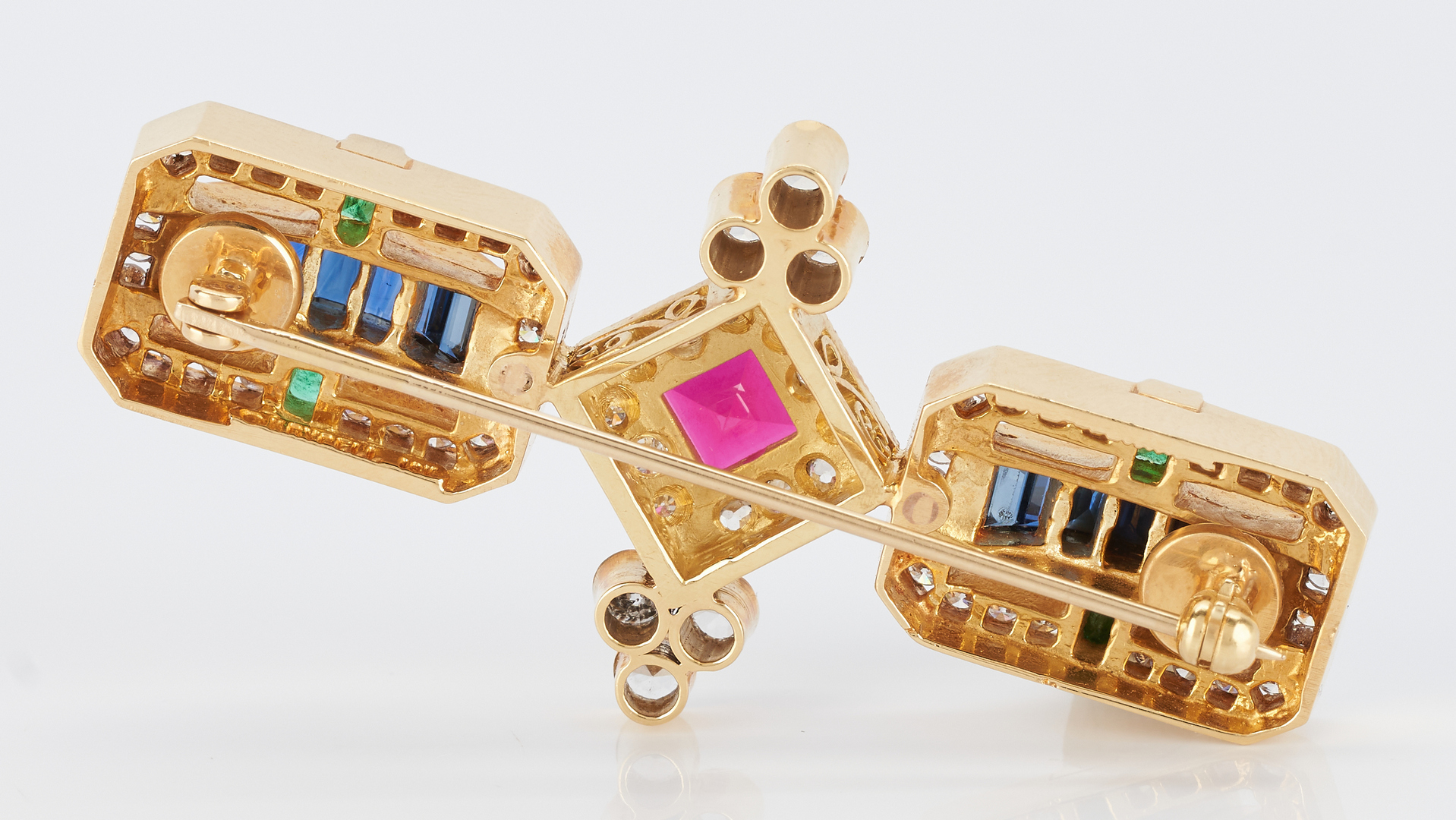 Lot 37: Ladies Designer 18K Diamond & Colored Stone Bar Pin, Krypell