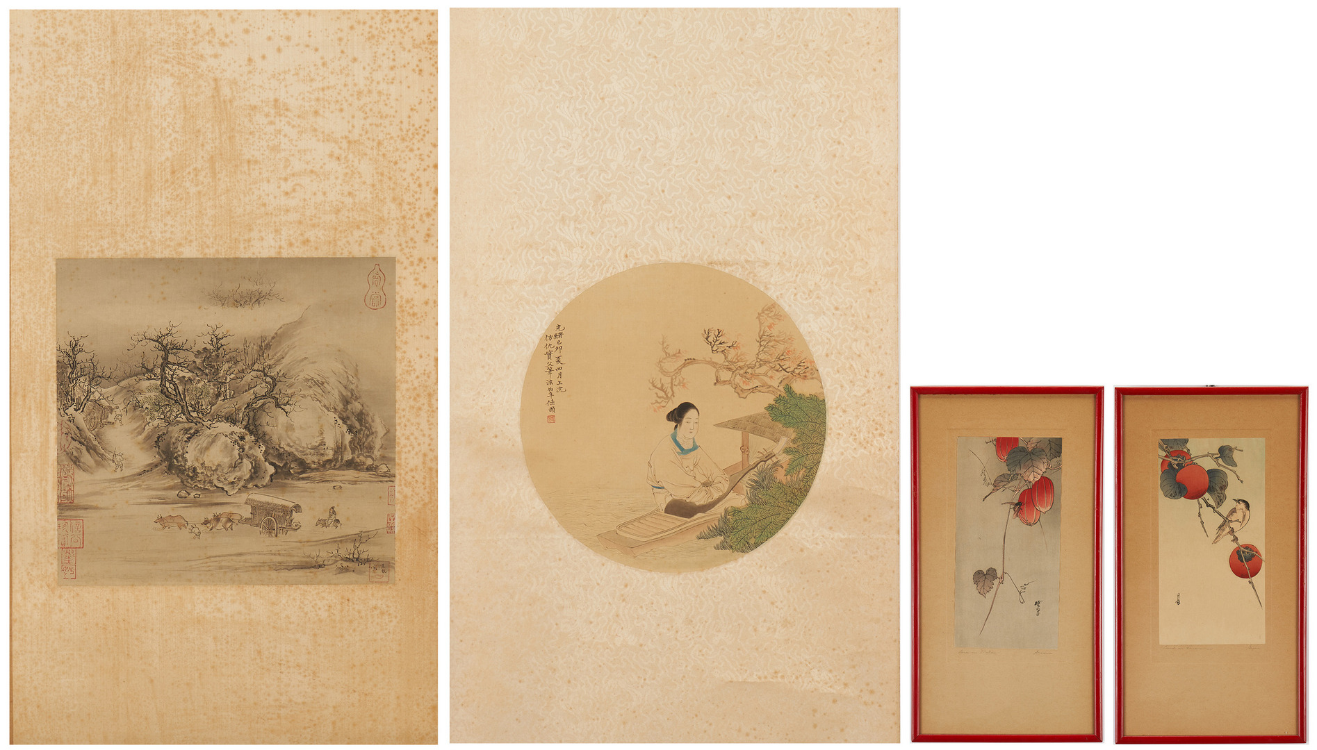 Lot 384: 2 Asian Scroll Paintings & 2 Japanese Prints
