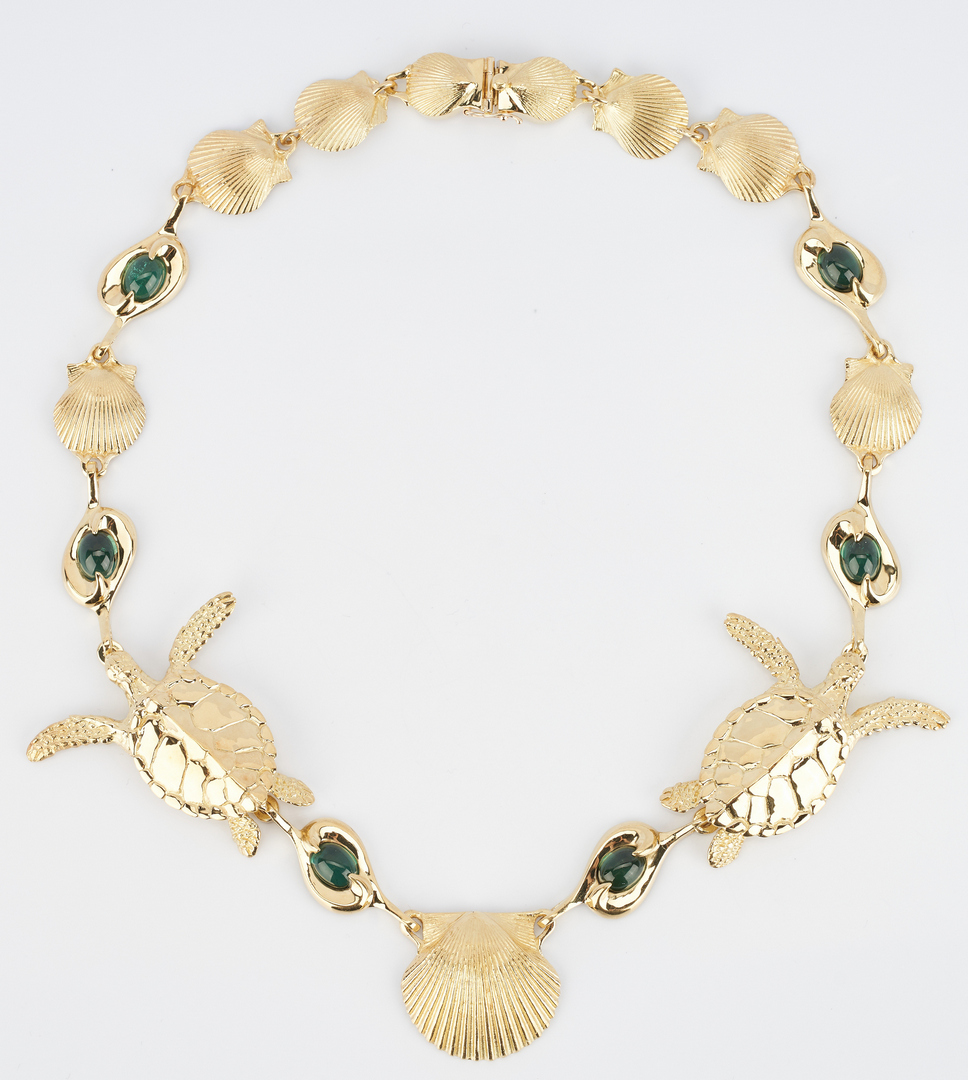 Lot 38: 18K Gold Sea Turtle & Shell Necklace & Earrings, Harvey