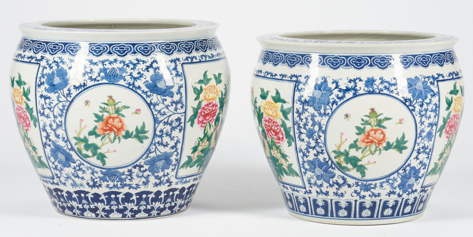 Lot 394: Near Pair of Blue and White Porcelain Fish Bowls