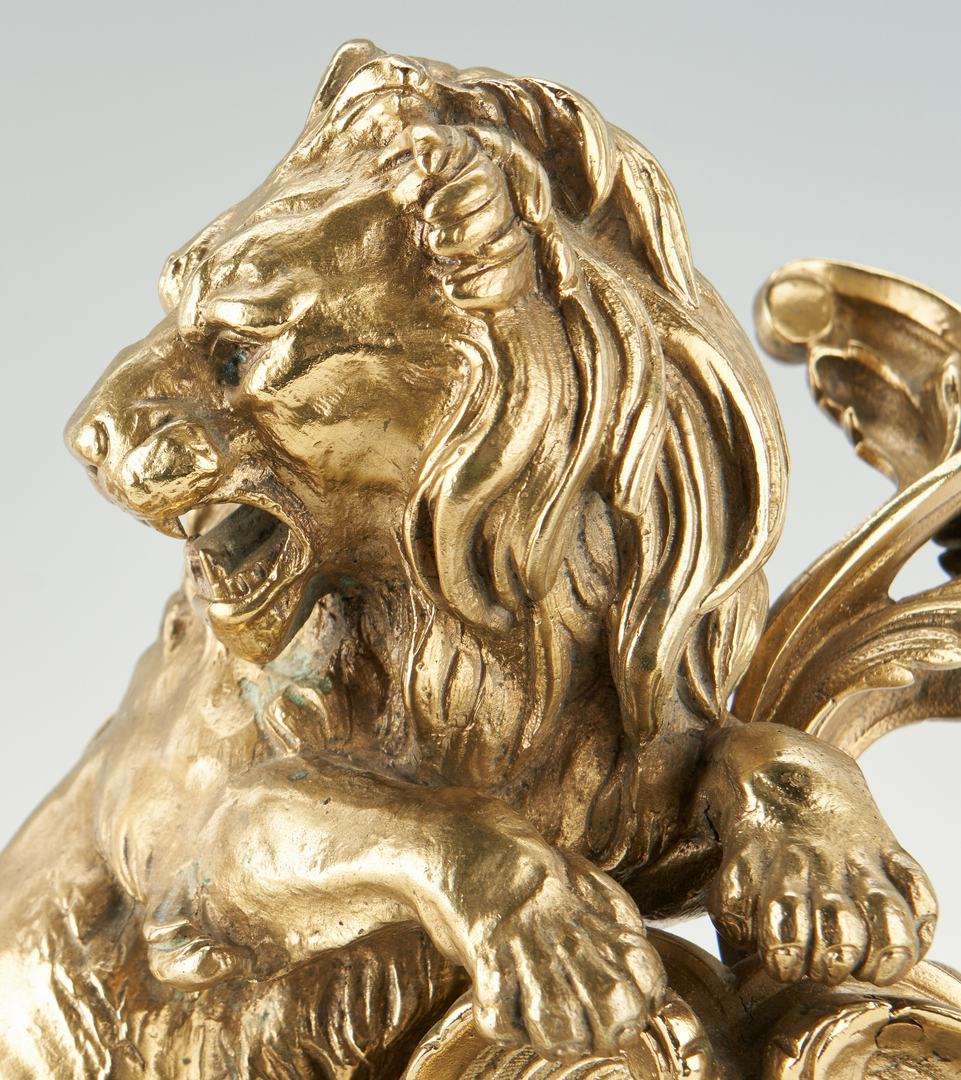 Lot 403: Gilt Bronze Lion Figural Fireplace Chenets