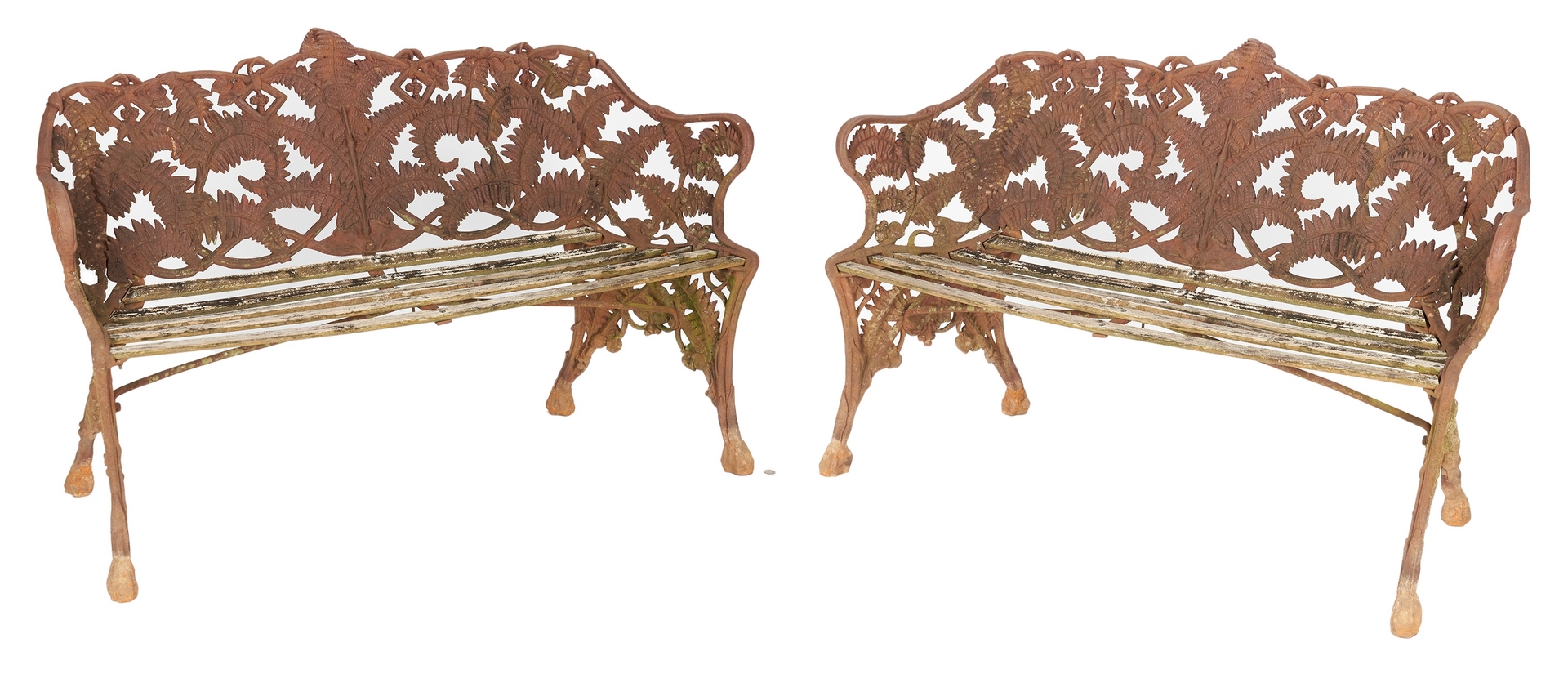 Lot 407: Near Pair Cast Iron Garden Benches, 1 signed