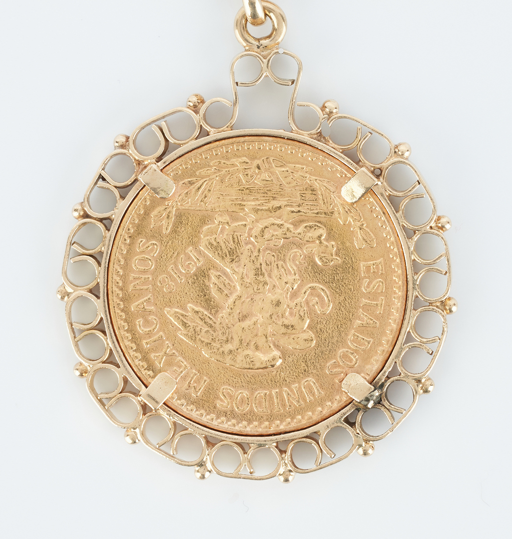 Lot 41: 1918 Mexican Gold 20 Peso Coin & 18K YG Link Bracelet