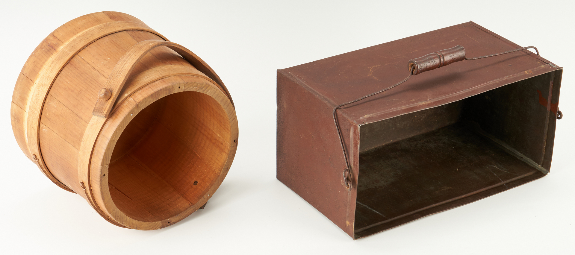 Lot 453: 3 Primitive Wood Items & 1 Toleware Box