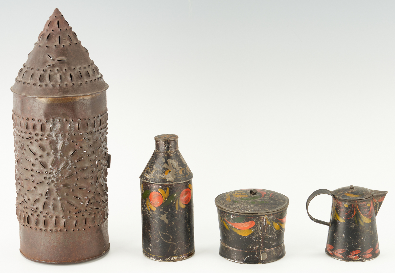 Lot 454: Group of 19th C. Tin incl. Toleware, Candle Molds