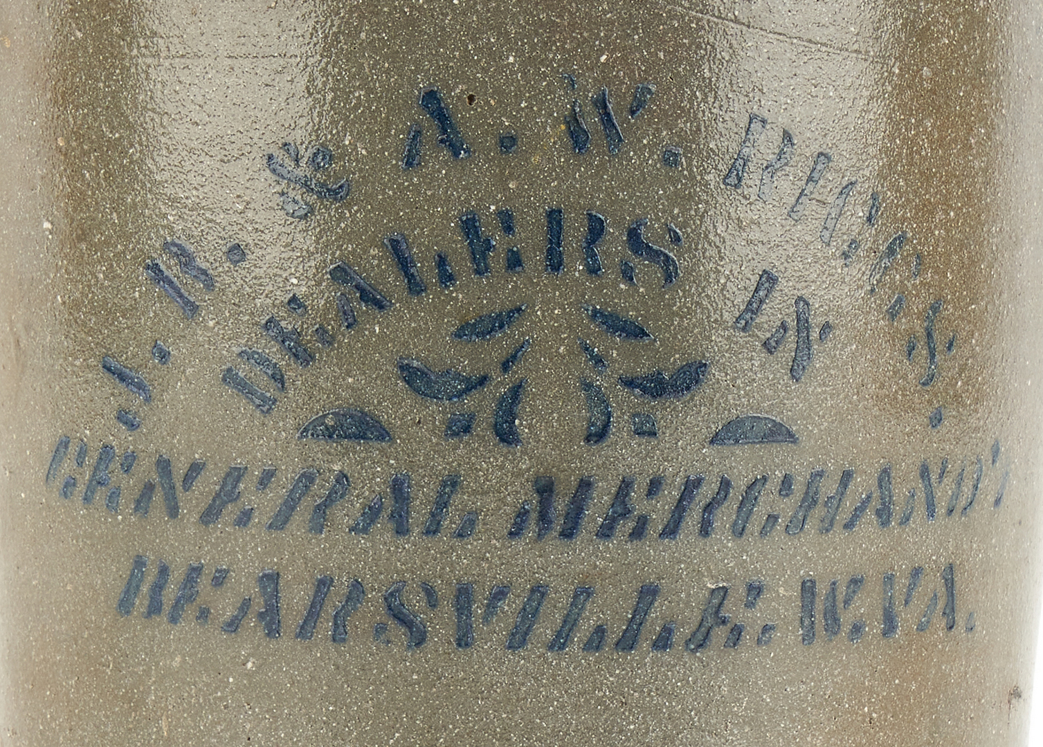 Lot 459: Bearsville, West Virginia Riggs Cobalt Decorated Stoneware Jar
