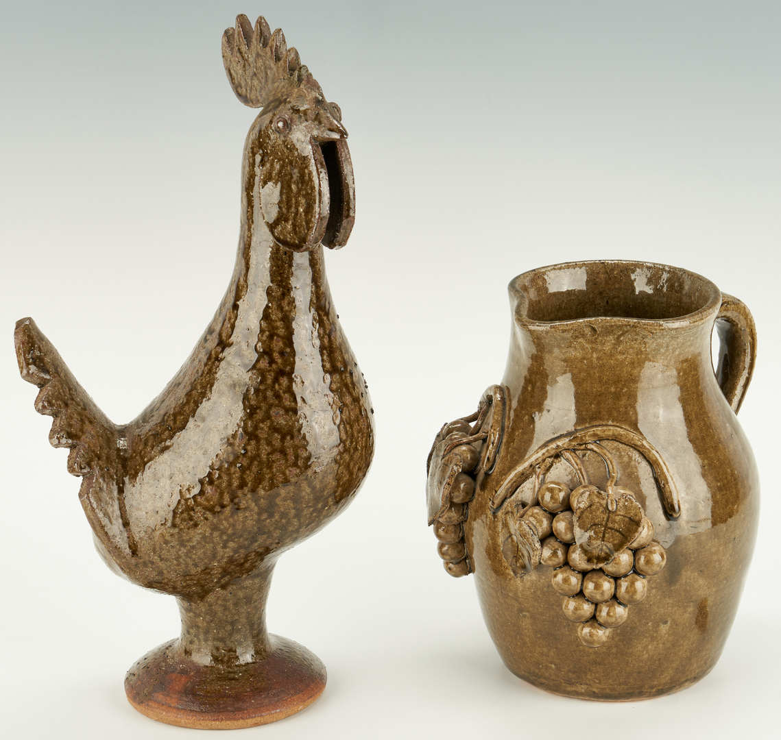 Lot 467: 2 Edwin Meaders Folk Pottery Items, Rooster & Pitcher