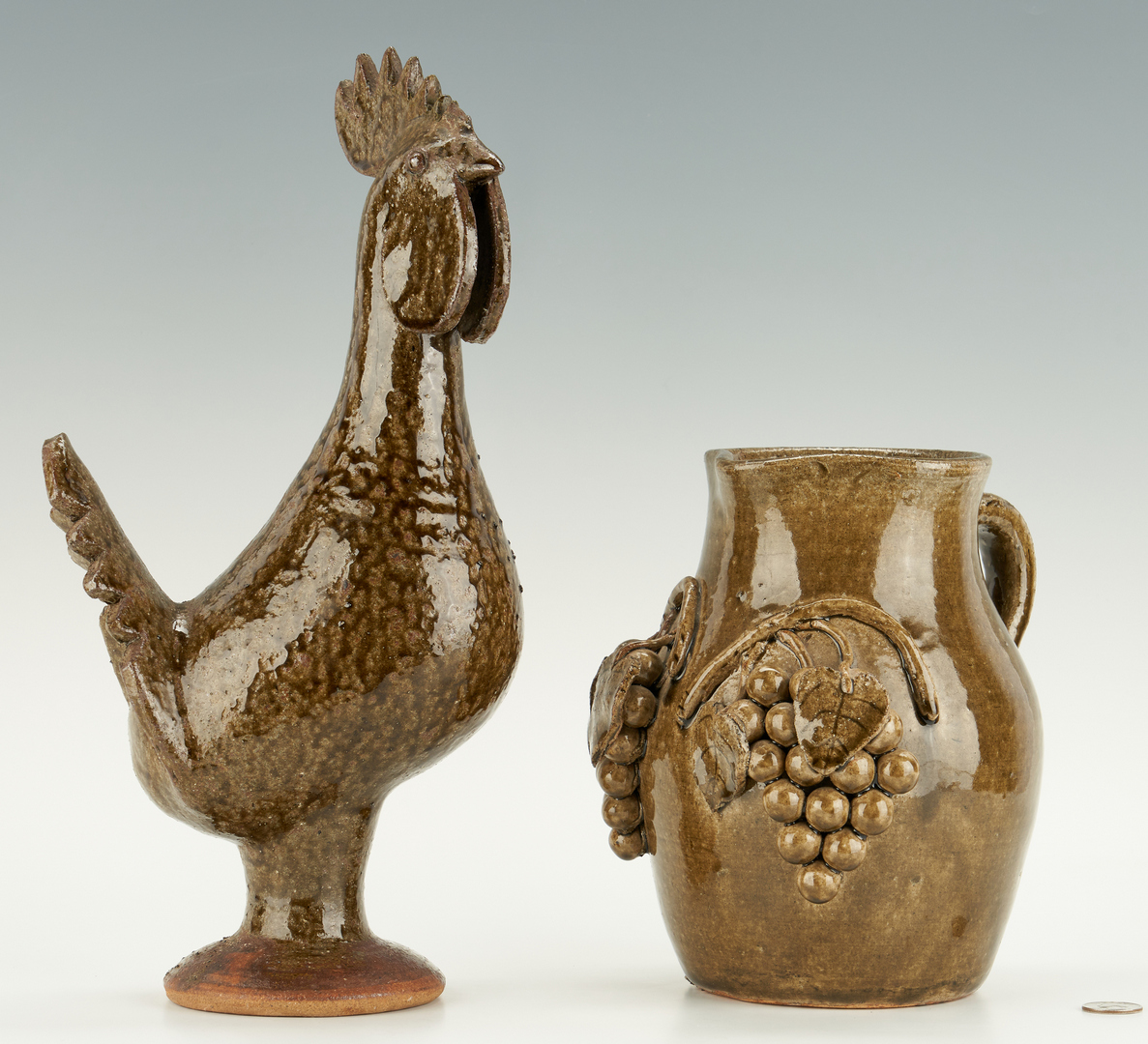 Lot 467: 2 Edwin Meaders Folk Pottery Items, Rooster & Pitcher