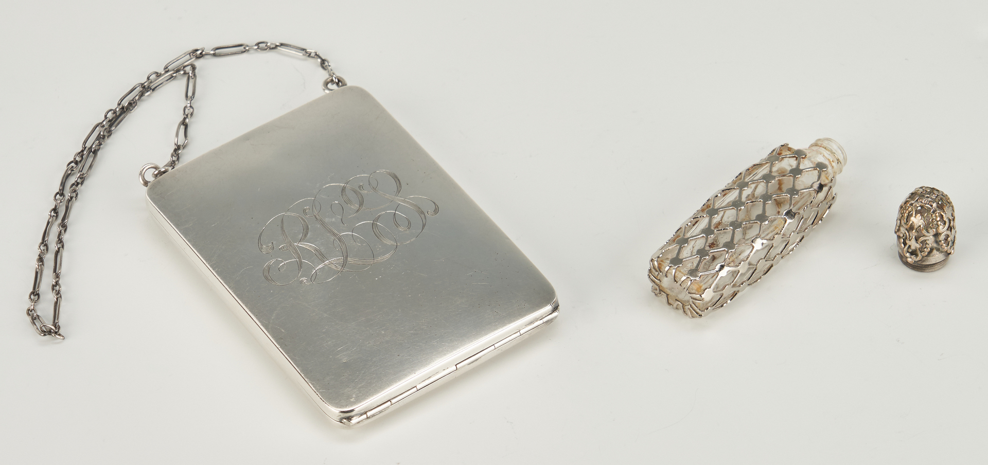 Lot 482: 7 Silver and Glass Vanity Items, incl. Mary Gregory Pill Box