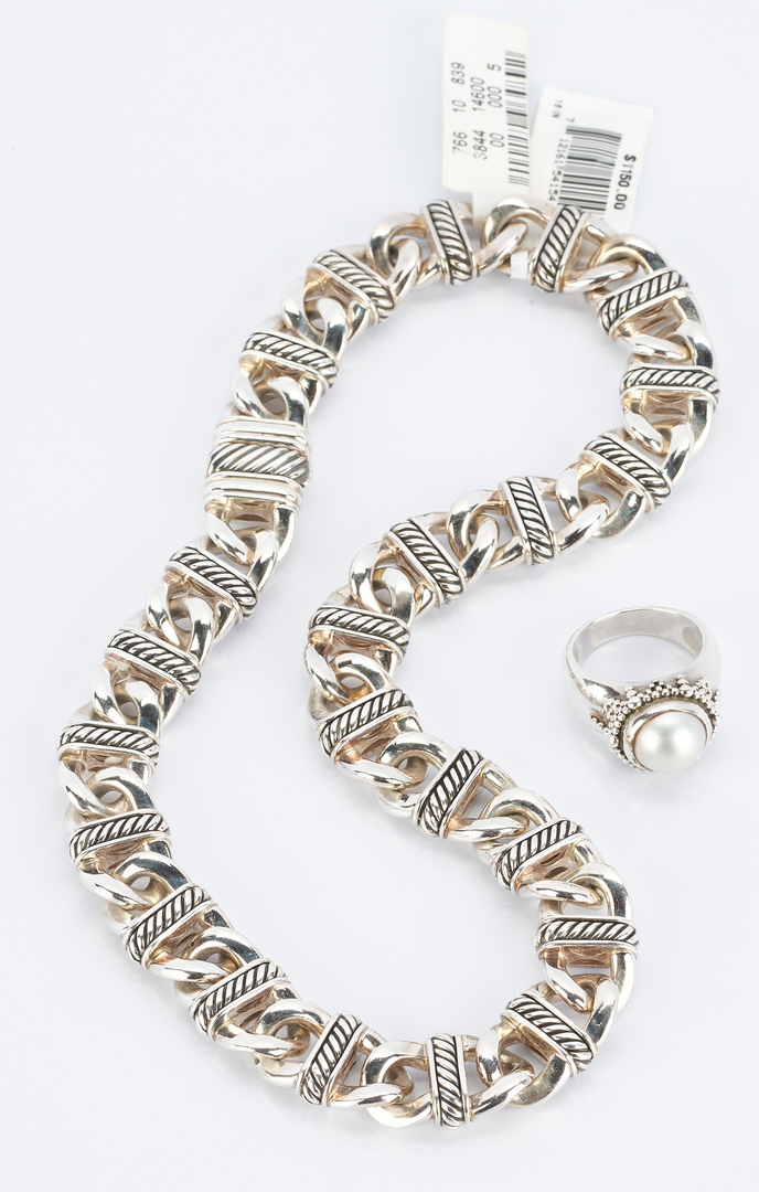 Lot 498: Yurman Sterling Necklace & Dweck Pearl Ring