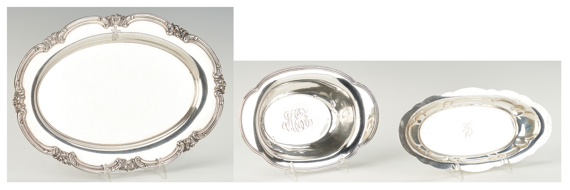Lot 516: 3 Sterling Item: 2 trays and 1 oval bowl