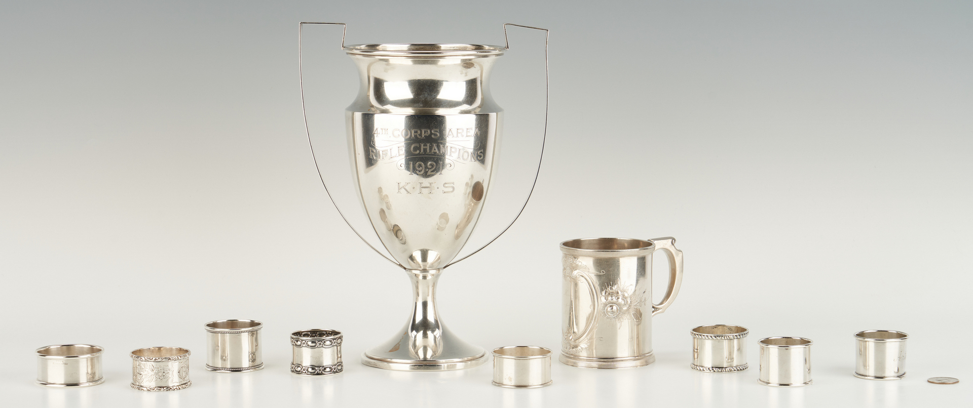 Lot 526: 10 Sterling Silver Items, incl. Trophy