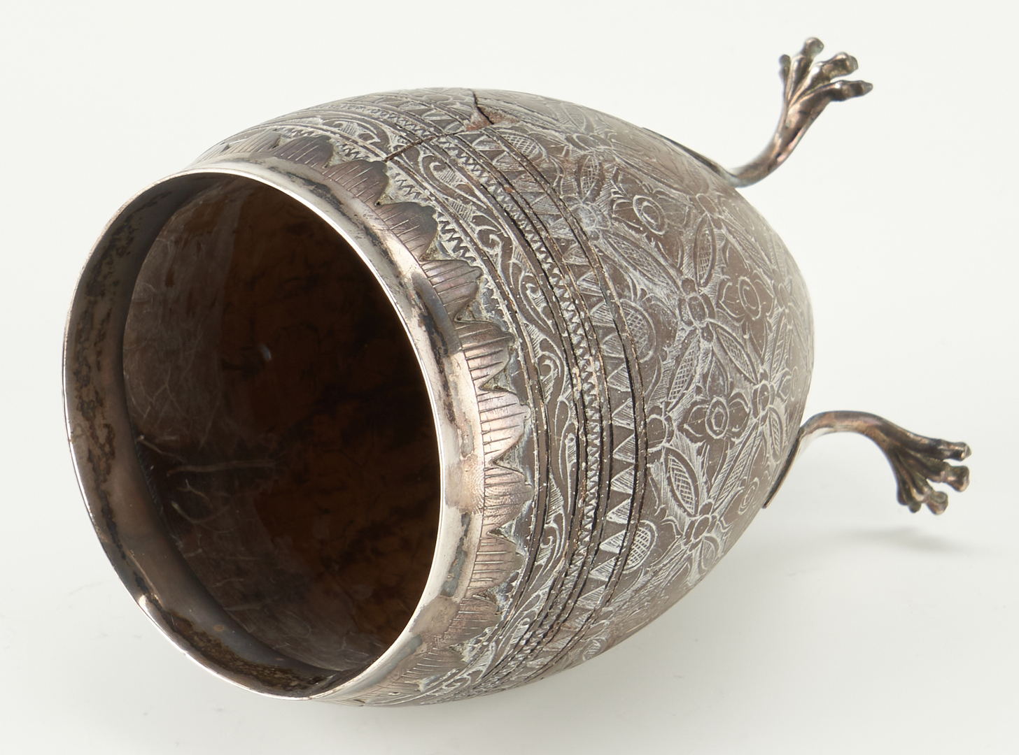 Lot 55: Silver Mounted Coconut Cup, Desk Clip, & Egg Inkwell
