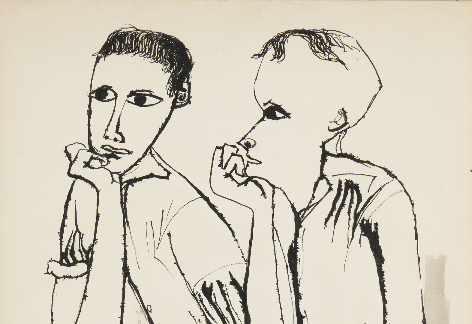 Lot 573: Ben Shahn Ink & WC Drawing, Two Figures