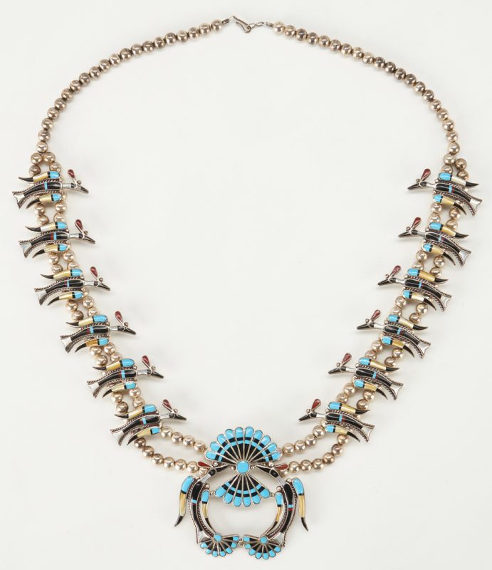Lot 606: Zuni Squash Blossom Necklace, Bird Motif