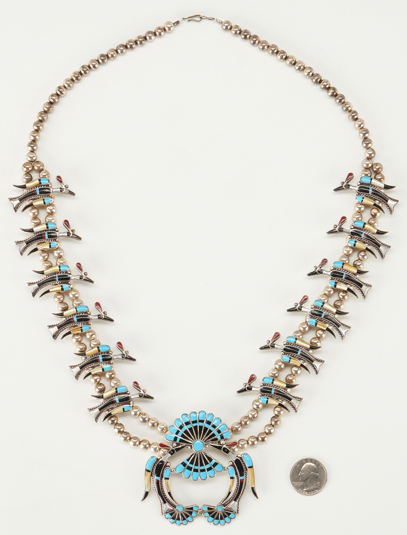 Lot 606: Zuni Squash Blossom Necklace, Bird Motif