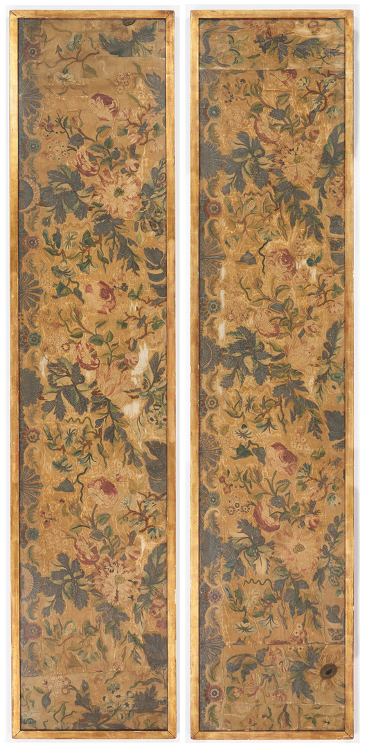 Lot 613: Pair Stumpwork Tapestry Drapery Panels