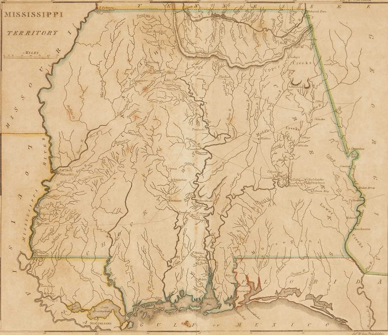 Lot 623: 1814 Map of Mississippi Territory inc. Alabama