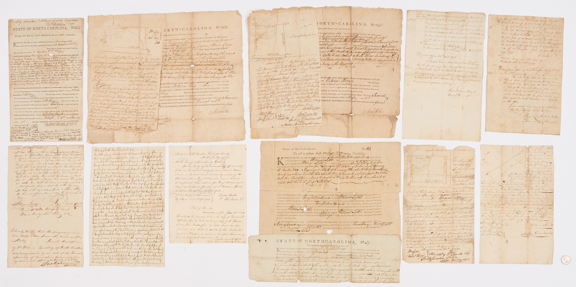 Lot 633: NC Governor and TN Related Land Documents, incl. Landon Carter, Stockley Donelson
