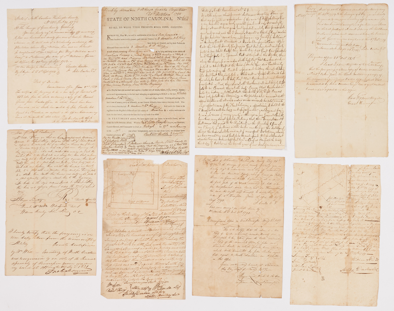 Lot 633: NC Governor and TN Related Land Documents, incl. Landon Carter, Stockley Donelson