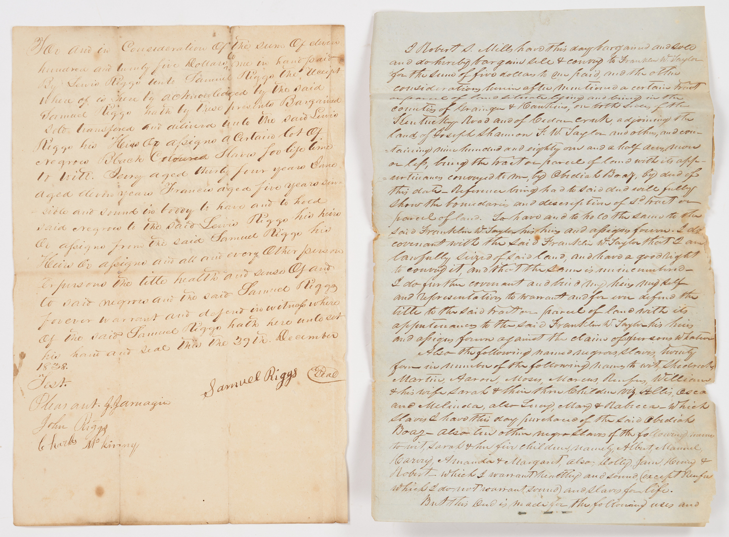 Lot 640: 6 Slave Documents, incl. 1853 Trust for 25 Slaves