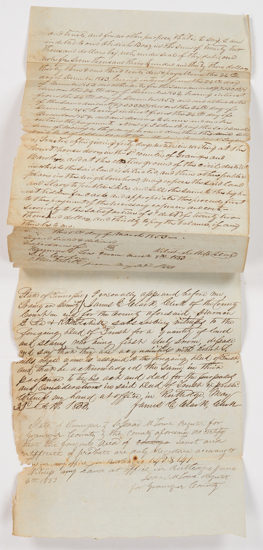 Lot 640: 6 Slave Documents, incl. 1853 Trust for 25 Slaves