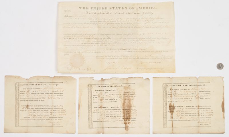 Lot 644: Pres. James Monroe Signed Cahaba, AL Land Grant, 4 items