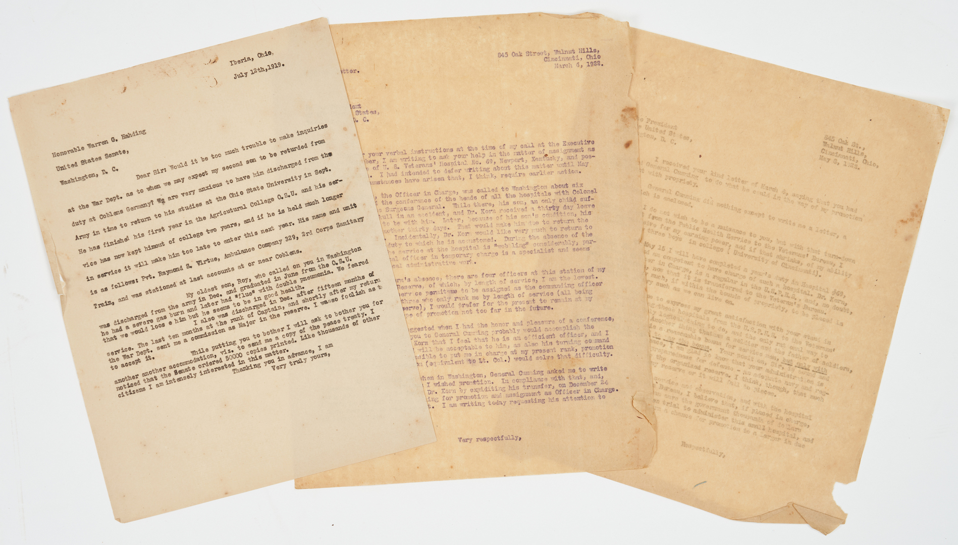 Lot 650: Archive including 3 Signed Warren G. Harding Letters, 7 items