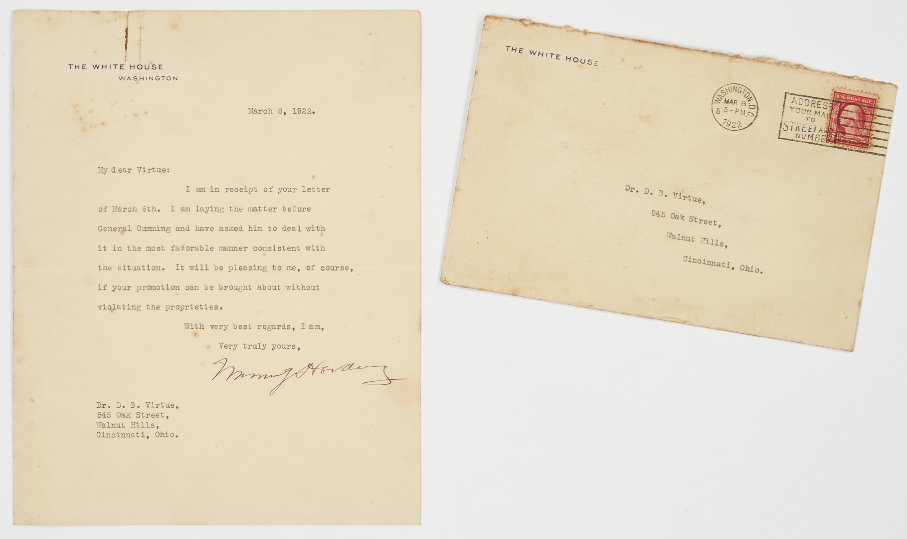 Lot 650: Archive including 3 Signed Warren G. Harding Letters, 7 items