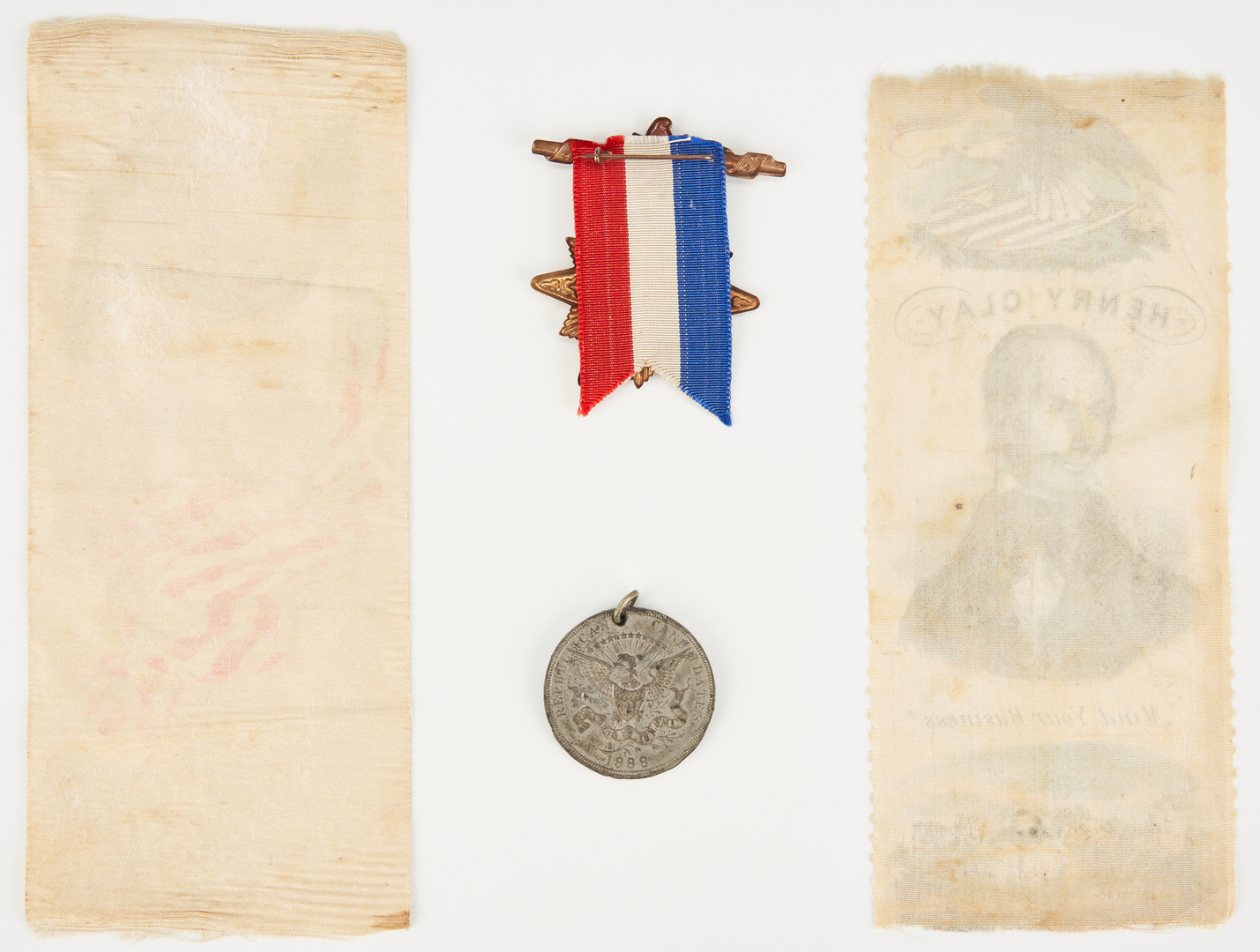 Lot 656: 4 Political Items, incl. Henry Clay Ribbon, 1844