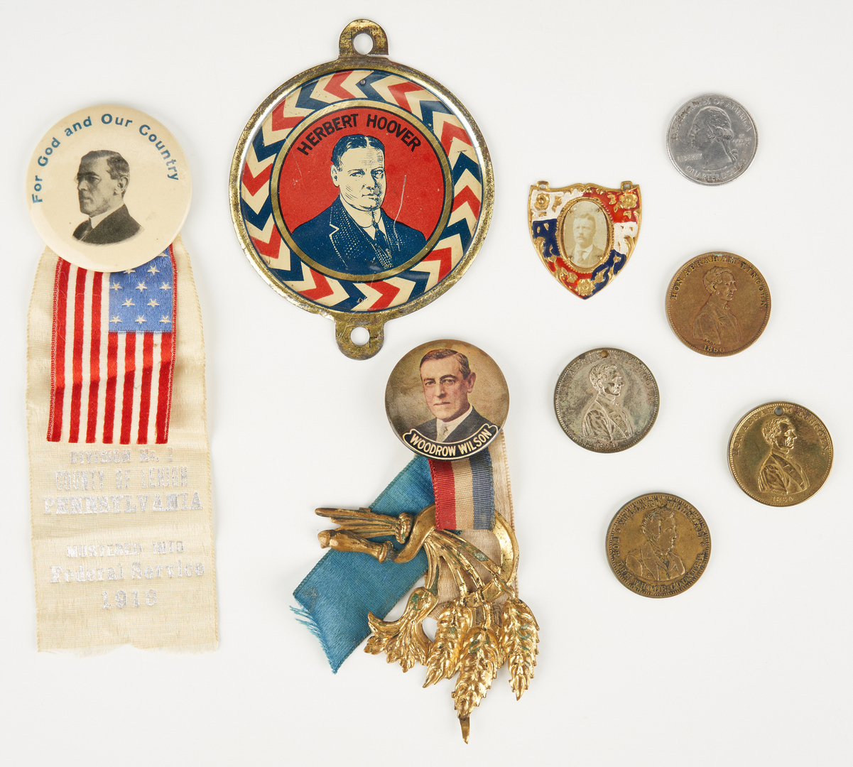 Lot 657: 8 Political Items, incl. Lincoln 1860 Campaign Coins