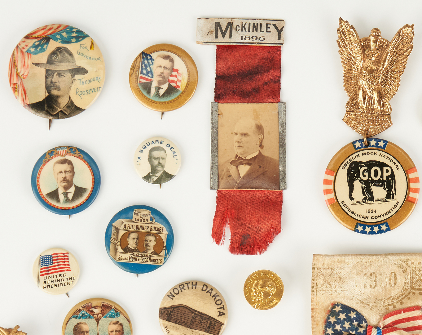 Lot 665: Group of Political Items, incl. McKinley/Roosevelt Buttons