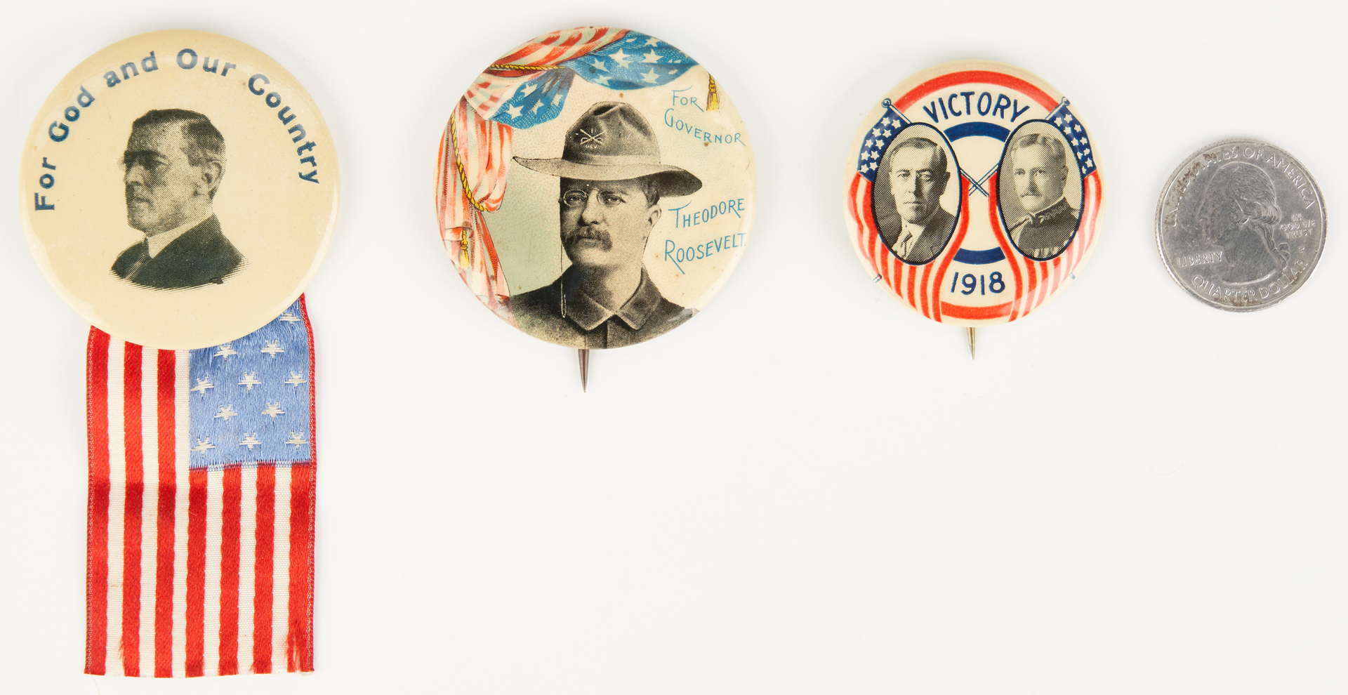 Lot 672: 3 Buttons: Theo. Roosevelt & Wilson