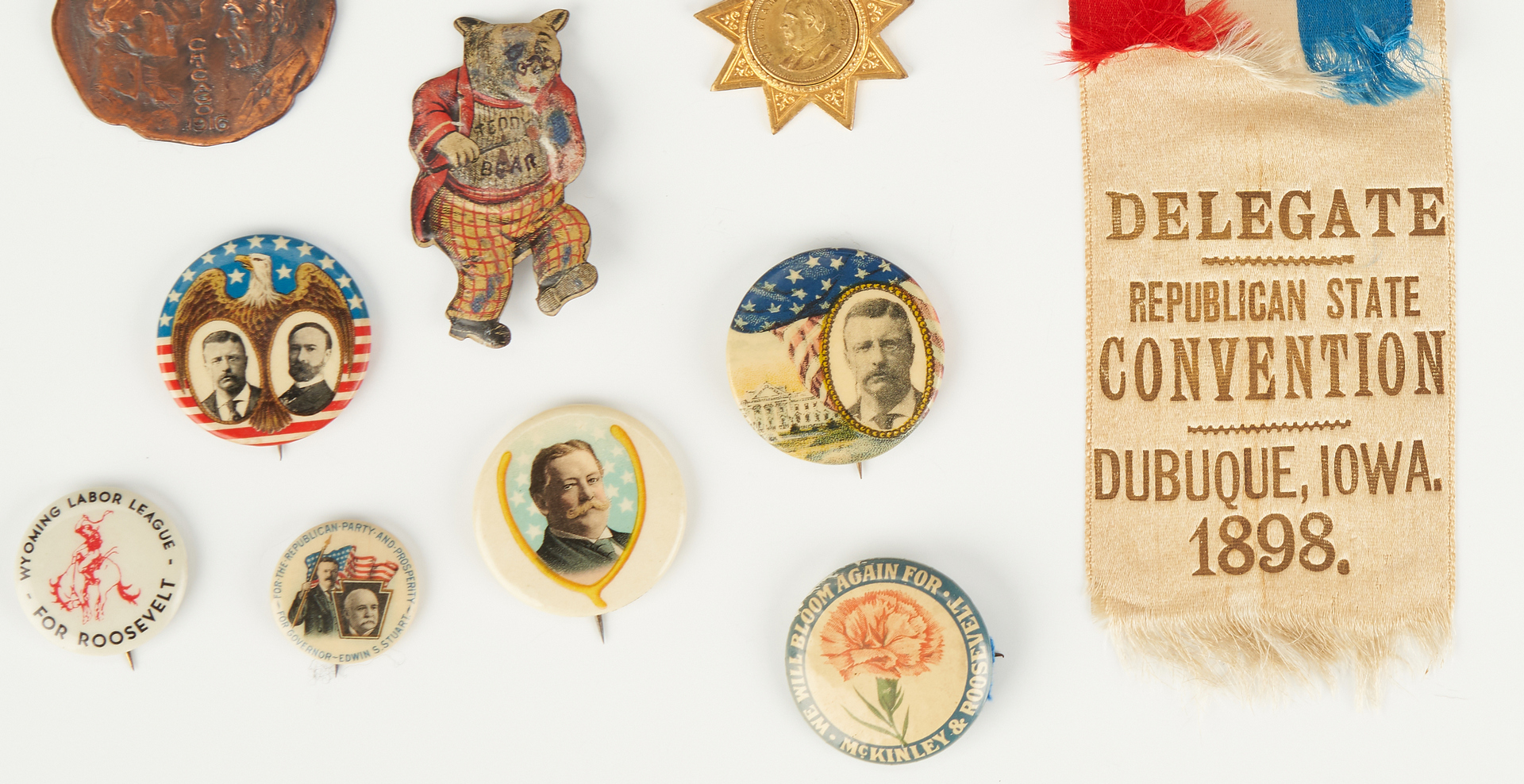 Lot 681: Group of Political Items, incl. The Right Men button, 1900
