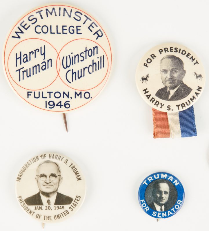 Lot 683: 4 Truman Buttons, incl. Churchill Westminster College