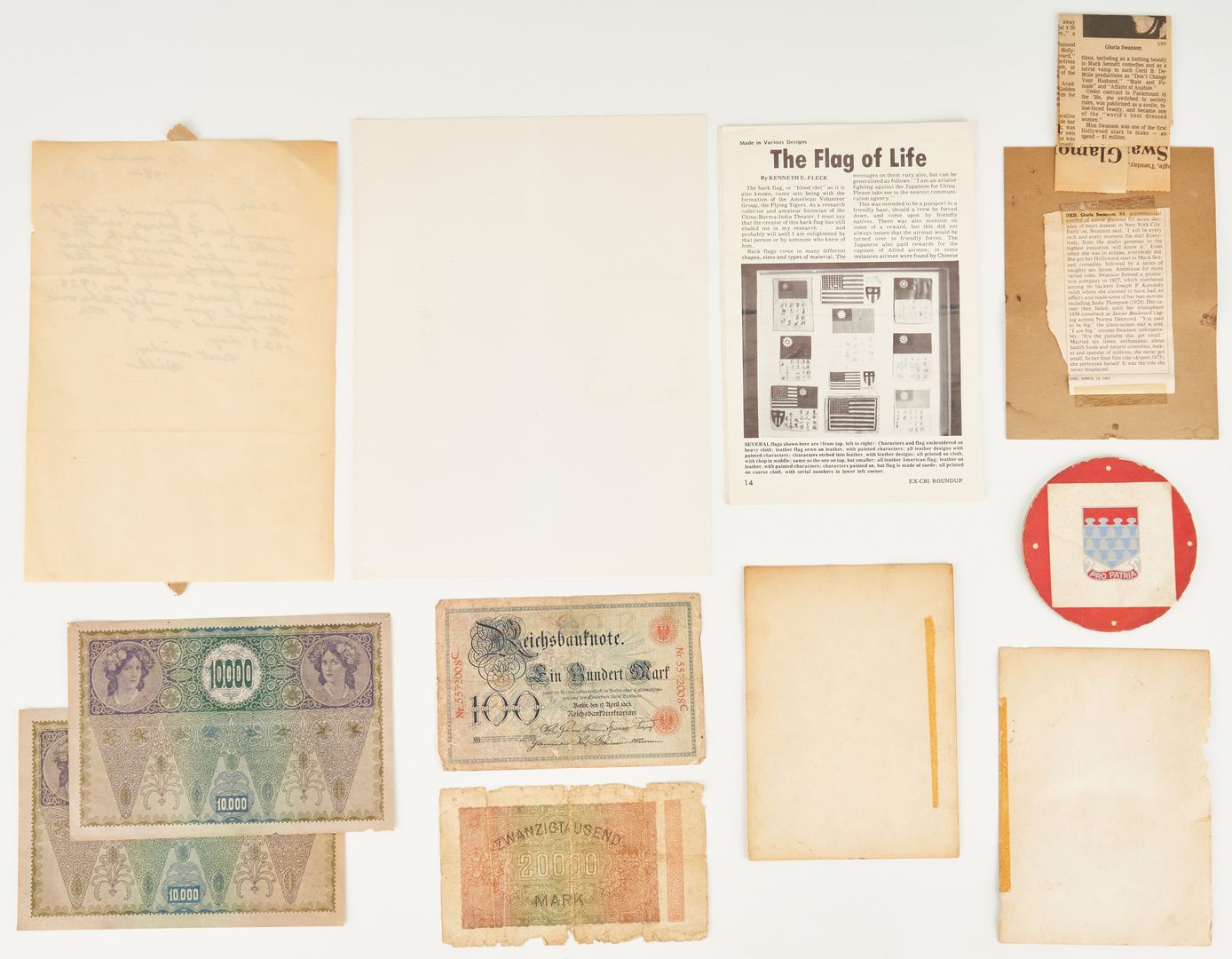 Lot 690: WWII Archive, incl. Flying Tigers AVG "Blood Chit"