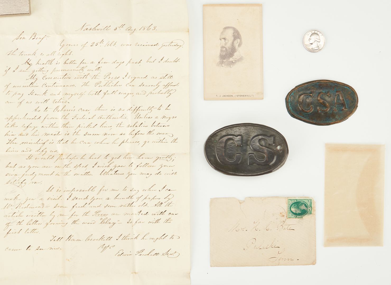 Lot 717: Civil War Buckle Plates, Letter, CDV, 6 items