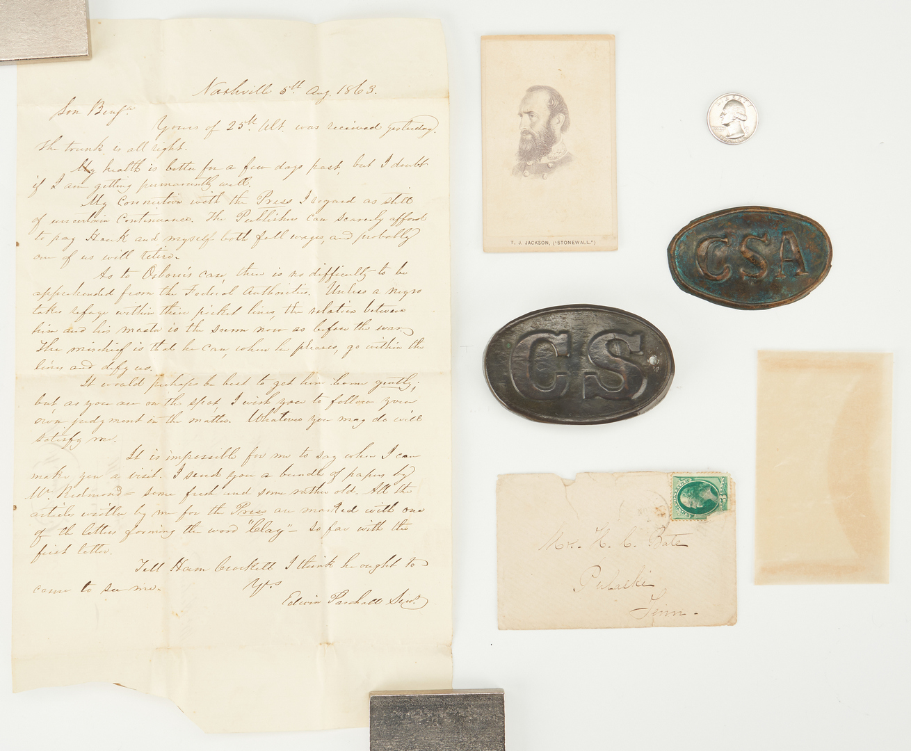 Lot 717: Civil War Buckle Plates, Letter, CDV, 6 items