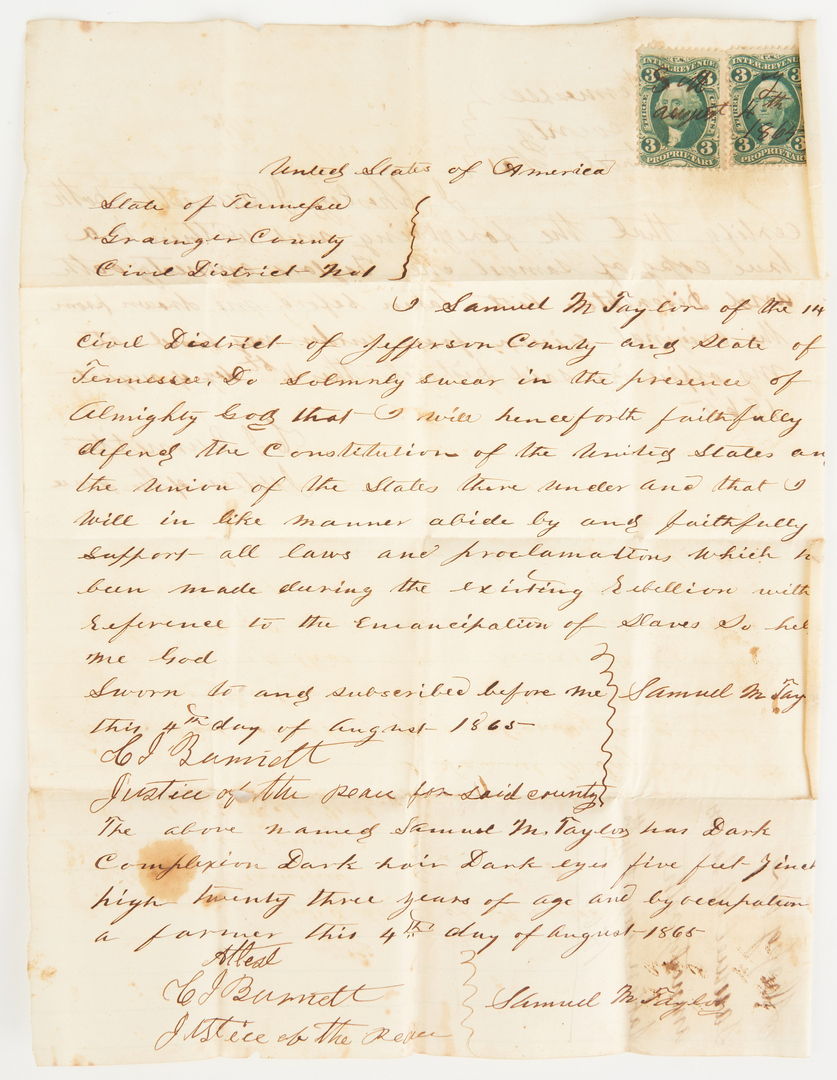 Lot 719: SM Taylor Confederate Civil War Parole Documents
