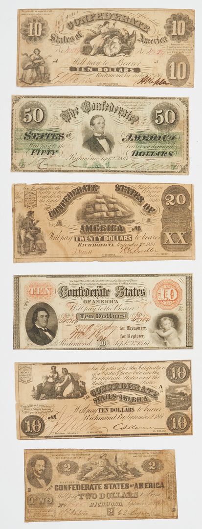 Lot 725: 16 Pcs. CSA Currency, incl. 6 dated 1861