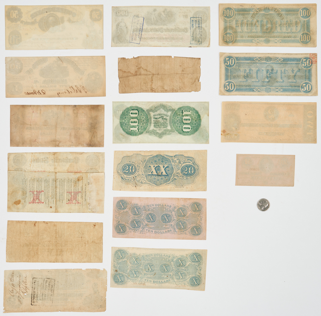 Lot 726: 17 Pcs. CSA Currency, incl. 5 dated 1861
