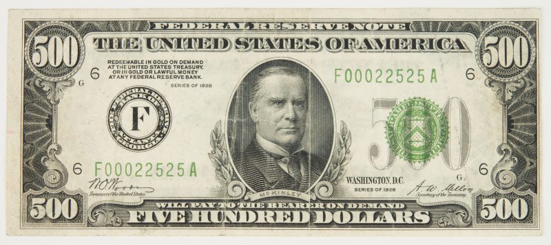 Lot 731: 1928 US $500 Green Seal Federal Reserve Note