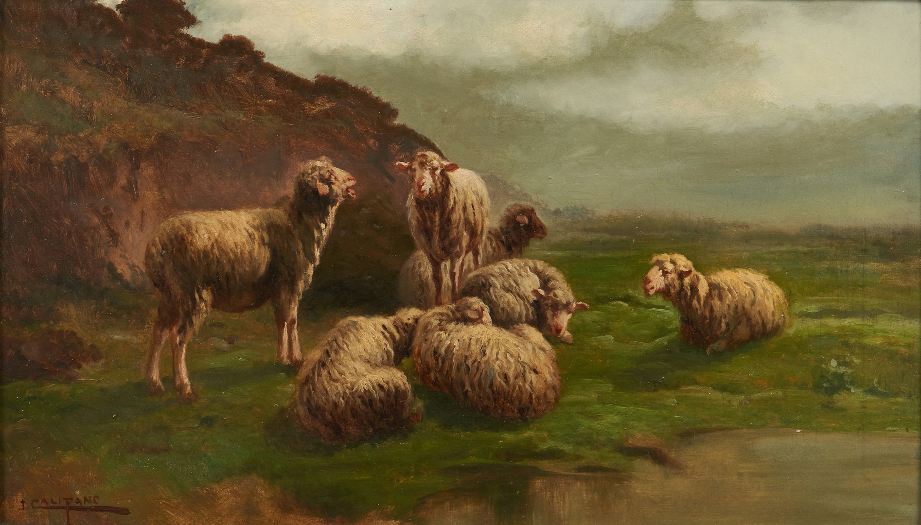 Lot 757: J. Califano O/B Landscape Painting of Sheep